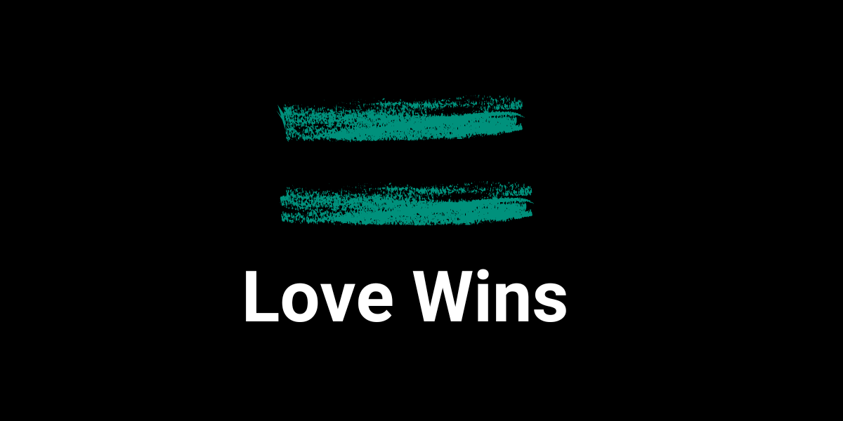 Two green lines creating an = sign with the words, Love Wins, underneath.
